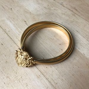 Vintage Women Gold Metal Skinny Elastic Monogram Buckle Dress Waist Belt